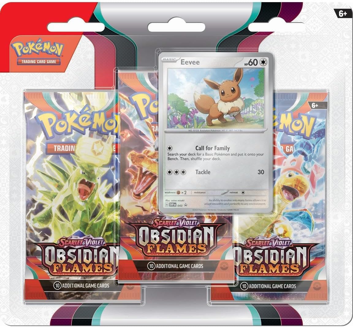 Pokémon JCC – Escarlata y Violeta – Pack de 3 Boosters de Llamas Obsidianas Evoli y Tomberro (1 Booster Aleatorio)