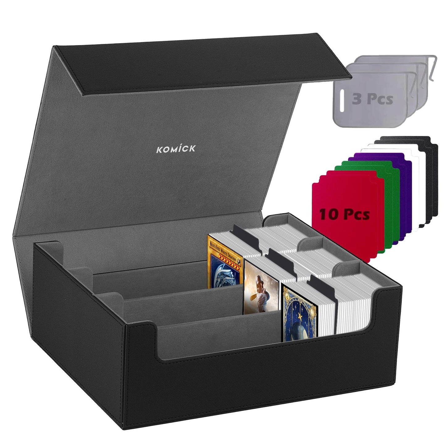Estuche para barajas de cartas 1800, caja de almacenamiento de cuero PU con forro de microfibra Yugioh Deck Box MTG, soporte para tarjetas coleccionables para baraja TCG