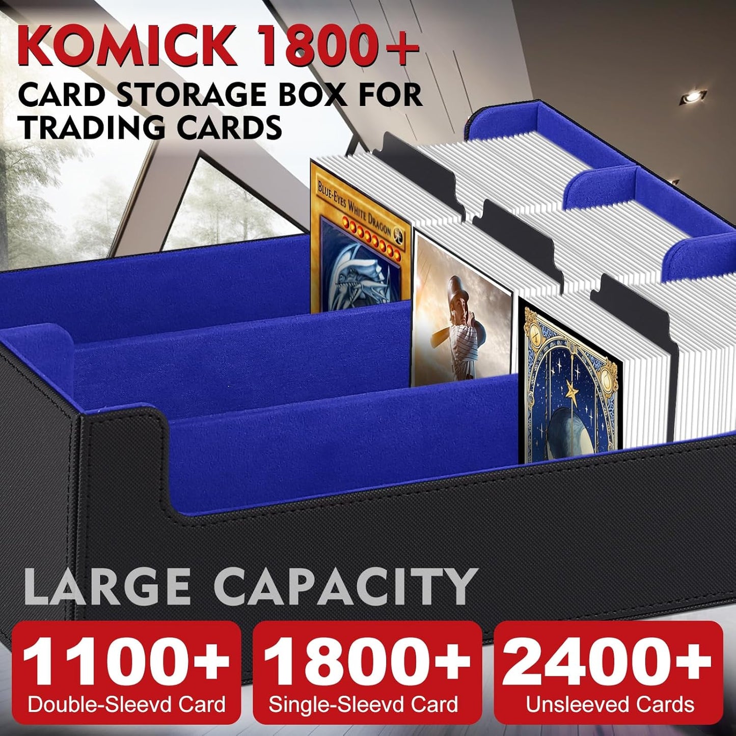 Estuche para barajas de cartas 1800, caja de almacenamiento de cuero PU con forro de microfibra Yugioh Deck Box MTG, soporte para tarjetas coleccionables para baraja TCG