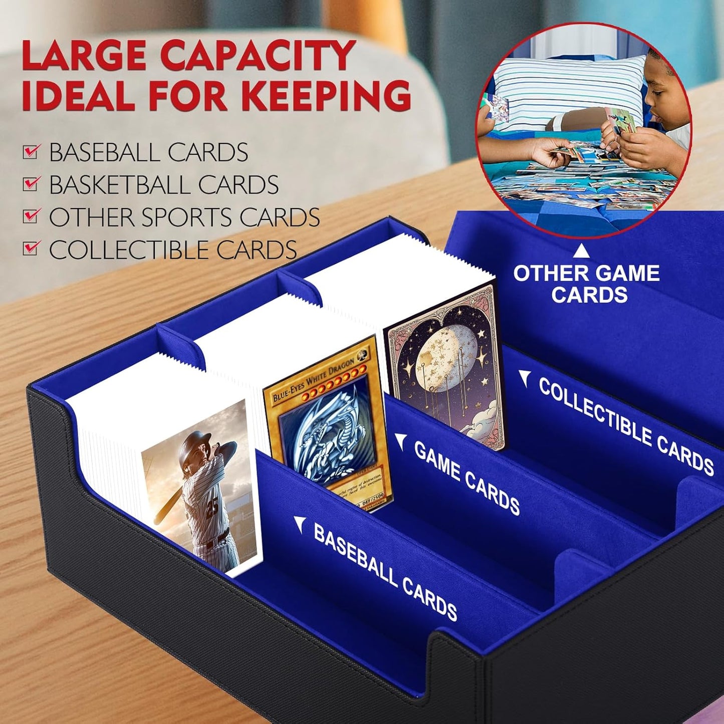 Estuche para barajas de cartas 1800, caja de almacenamiento de cuero PU con forro de microfibra Yugioh Deck Box MTG, soporte para tarjetas coleccionables para baraja TCG