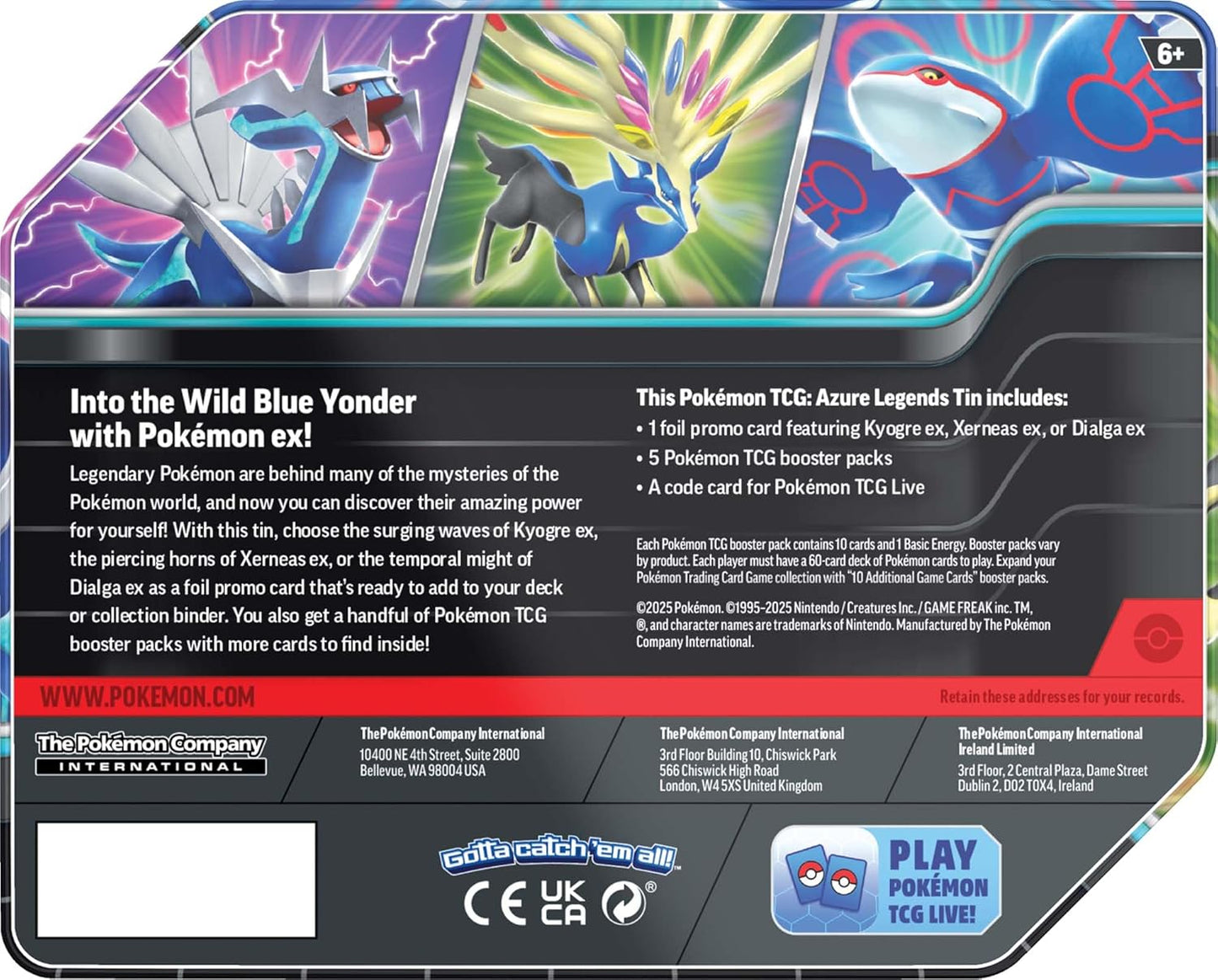 Pokemon TCG: Lata Azure Legends - 5 Paquetes (Lata aleatoria)