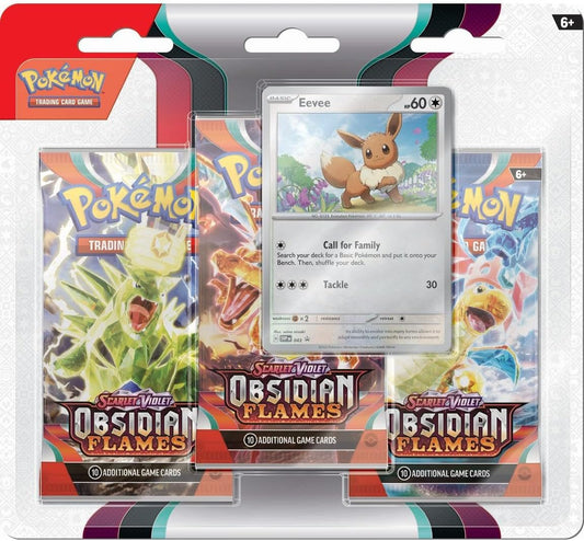 Pokémon JCC – Escarlata y Violeta – Pack de 3 Boosters de Llamas Obsidianas Evoli y Tomberro (1 Booster Aleatorio)