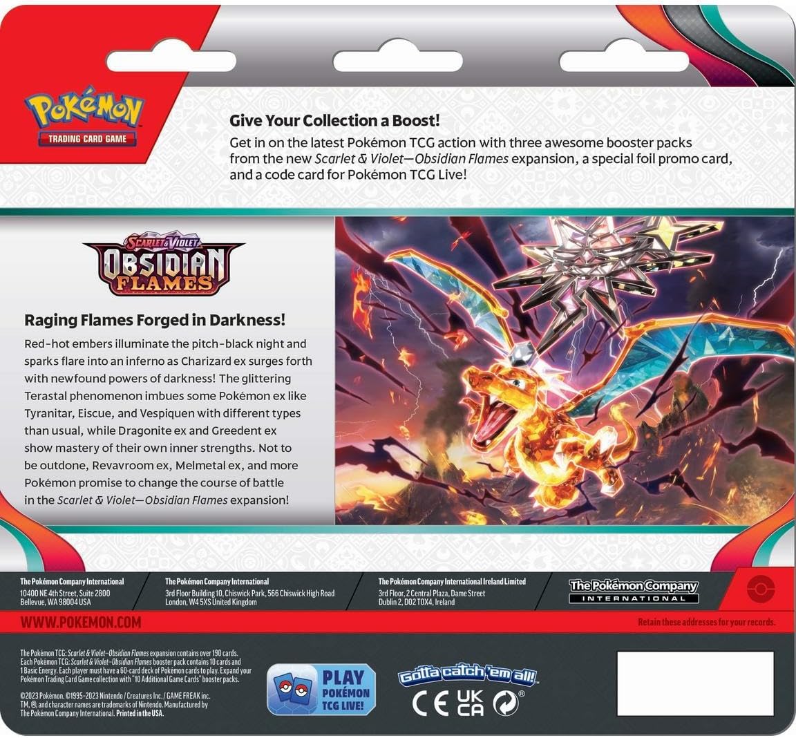 Pokémon JCC – Escarlata y Violeta – Pack de 3 Boosters de Llamas Obsidianas Evoli y Tomberro (1 Booster Aleatorio)