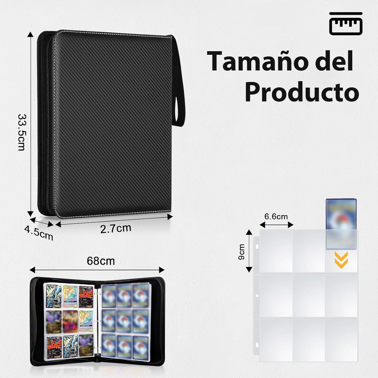 Janety Álbum de 900 Cartas, Binder TCG con 9 Bolsillos 50 Páginas, Carpeta para Tarjetas Coleccionables, Compatible con MTG, Cartas Deportivas y Cartas de Juegos